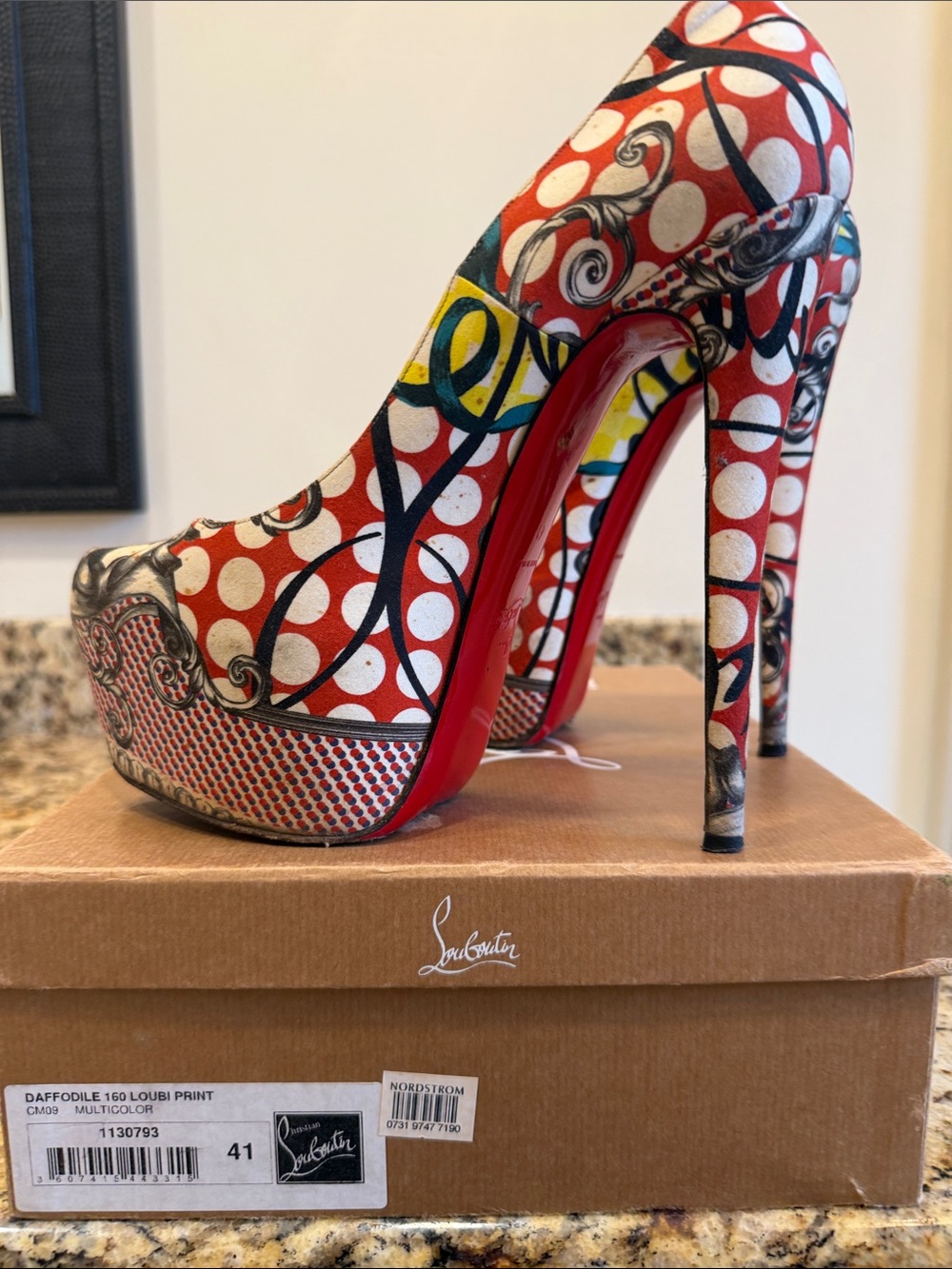 Christian Louboutin Multicolor Polka Dot Platform Pump with Red Sole